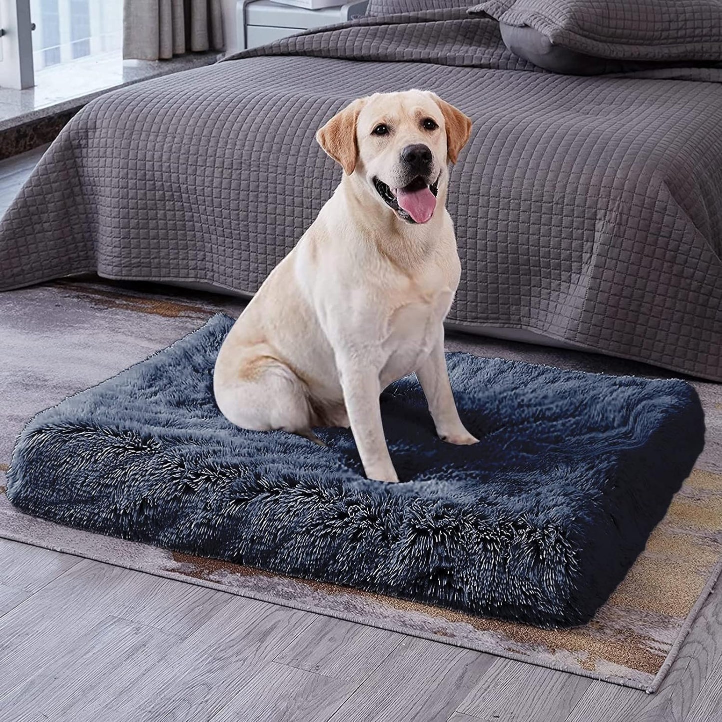 Orthopedic Dog Bed for Crate Soft Faux Fur Pad Mat with Removable Washable Cover and Waterproof Lining for Medium Large Dogs and Cats