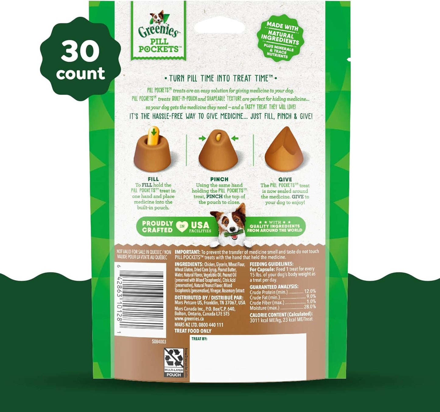 Pill Pockets for Dogs Large Size, Soft Dog Treats, with Real Peanut Butter, 7.9 Oz. Pouch (30 Treats)