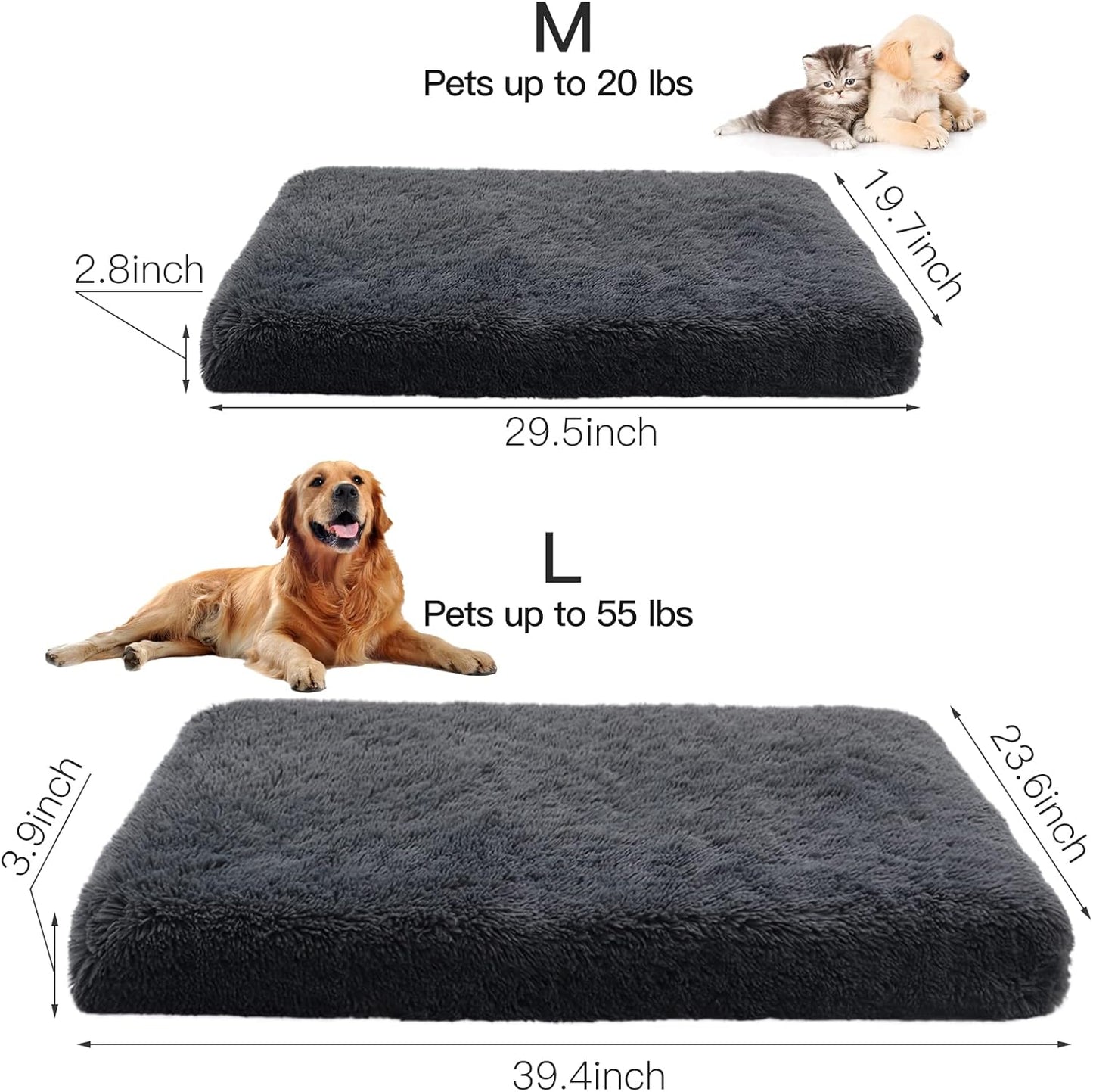 Orthopedic Dog Bed for Crate Soft Faux Fur Pad Mat with Removable Washable Cover and Waterproof Lining for Medium Large Dogs and Cats