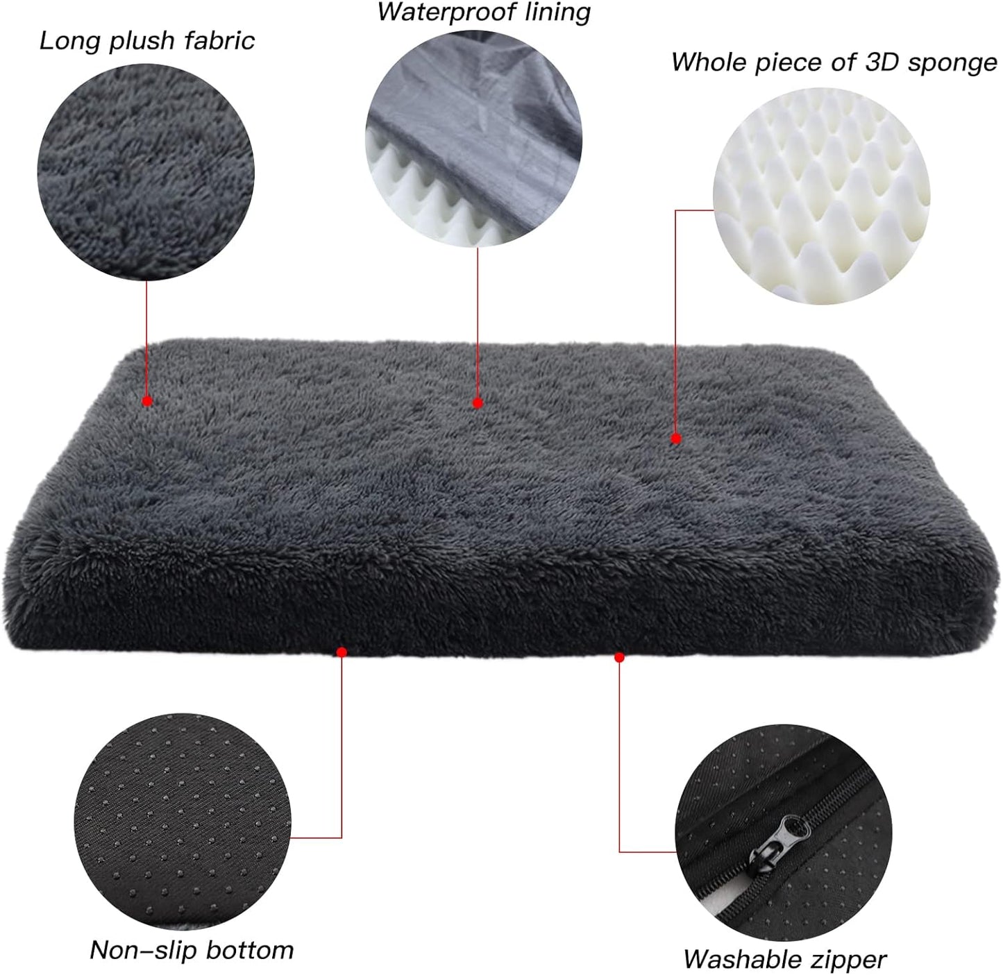 Orthopedic Dog Bed for Crate Soft Faux Fur Pad Mat with Removable Washable Cover and Waterproof Lining for Medium Large Dogs and Cats