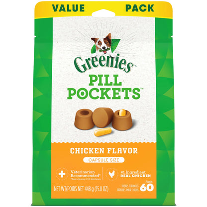 Pill Pockets for Dogs Chicken Flavor Large, Capsule Size Soft Dog Treats, 15.8 Oz, (60 Pk)