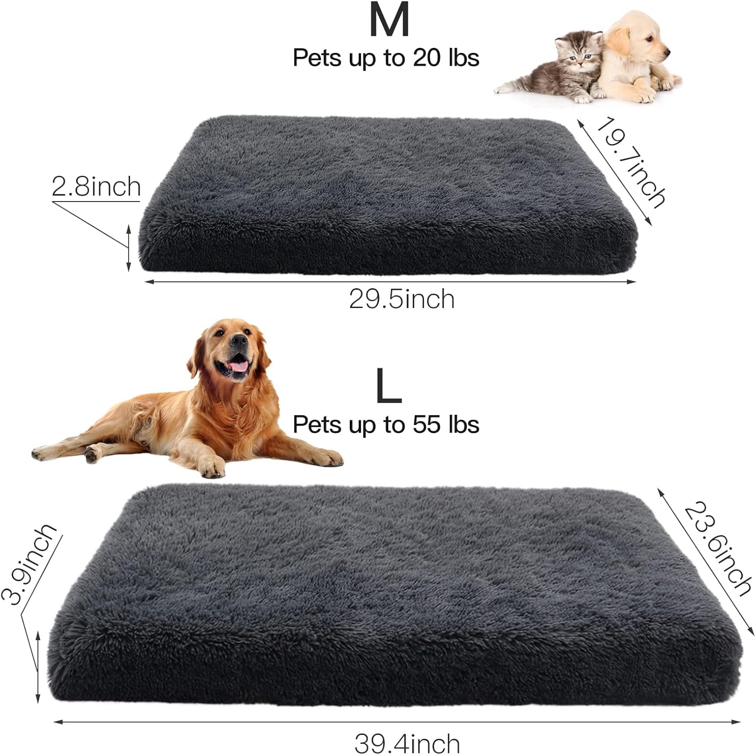 Orthopedic Dog Bed for Crate Soft Faux Fur Pad Mat with Removable Washable Cover and Waterproof Lining for Medium Large Dogs and Cats