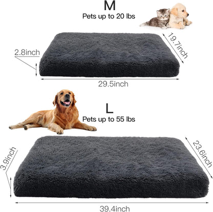 Orthopedic Dog Bed for Crate Soft Faux Fur Pad Mat with Removable Washable Cover and Waterproof Lining for Medium Large Dogs and Cats