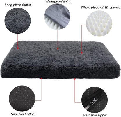 Orthopedic Dog Bed for Crate Soft Faux Fur Pad Mat with Removable Washable Cover and Waterproof Lining for Medium Large Dogs and Cats
